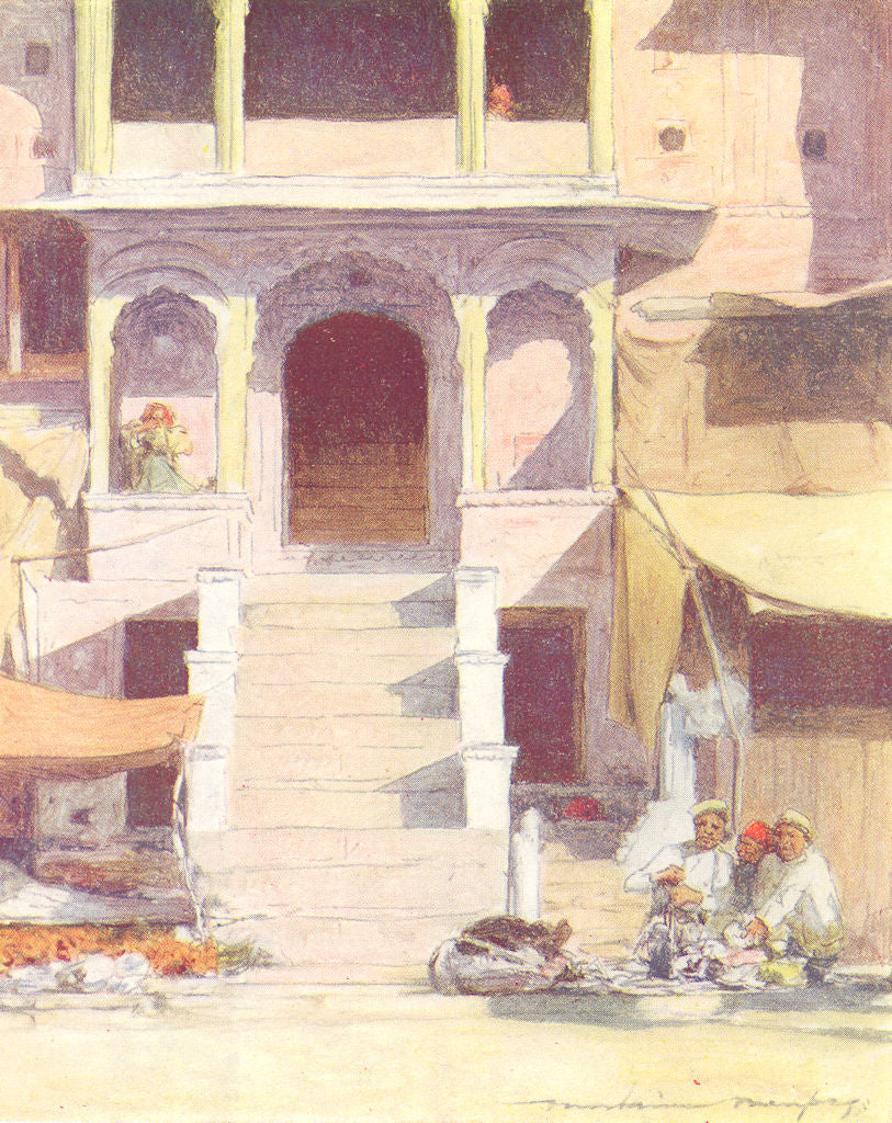 INDIA. At the steps of a palace 1905 old antique vintage print picture